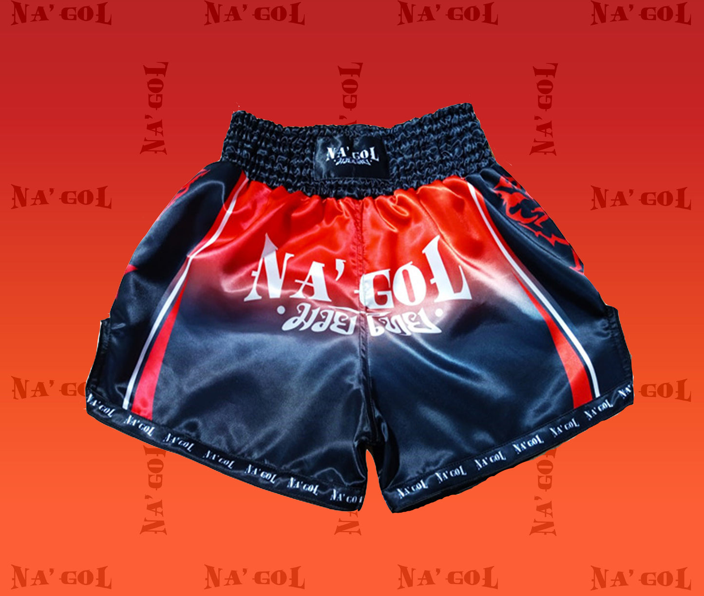 satin Na'Gol shorts for Muay Thai, and Kickboxing.