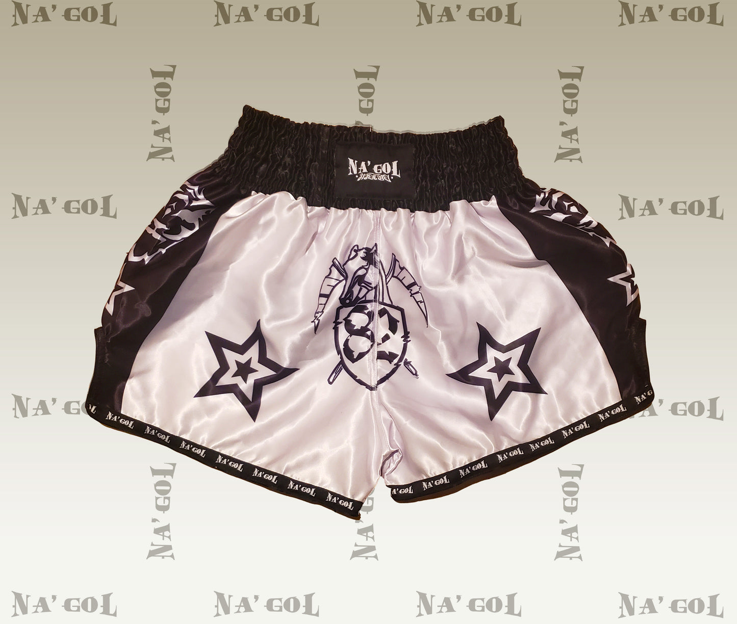 satin Na'Gol shorts for Muay Thai, and Kickboxing.