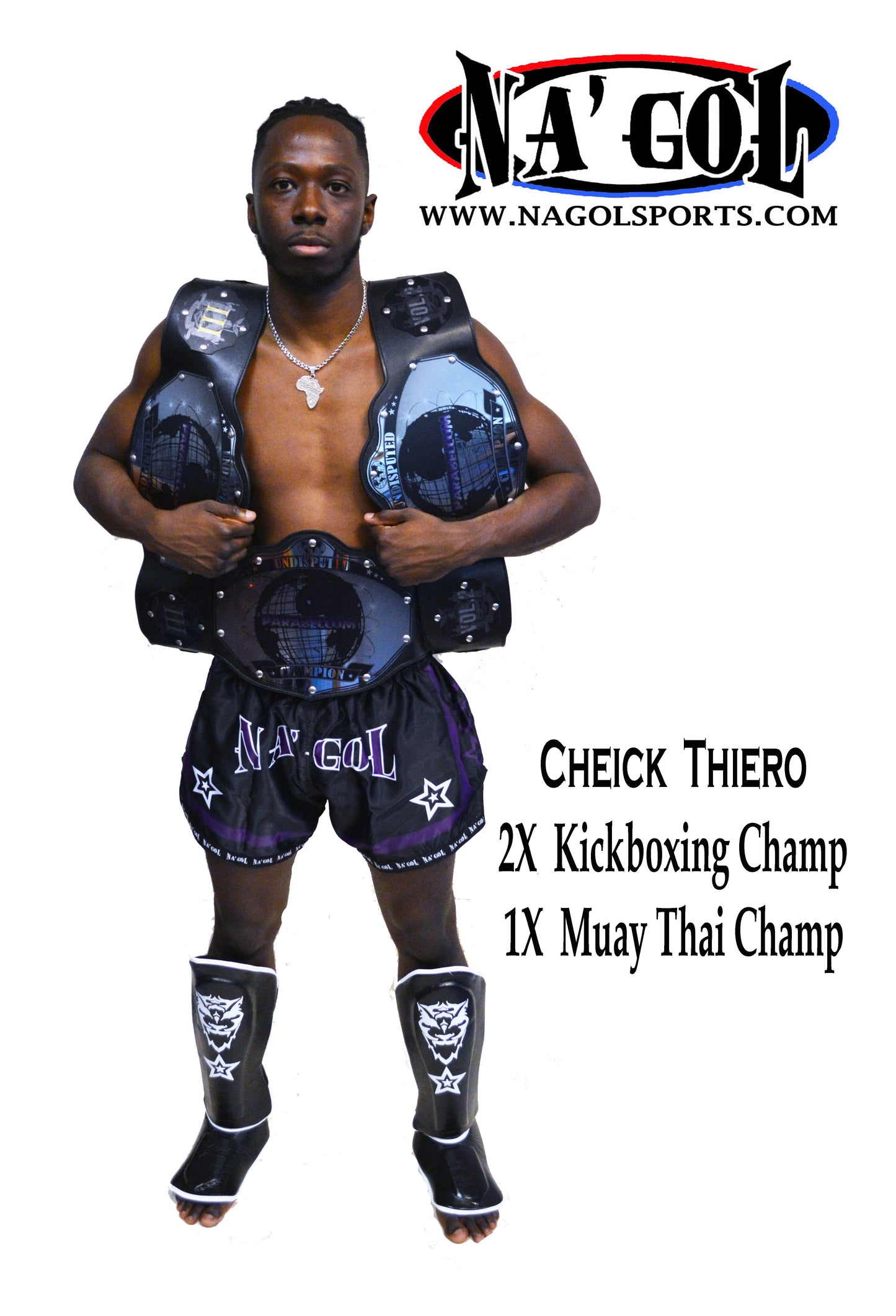 Man in martial arts gear with Nagol Sports branding and championship text.