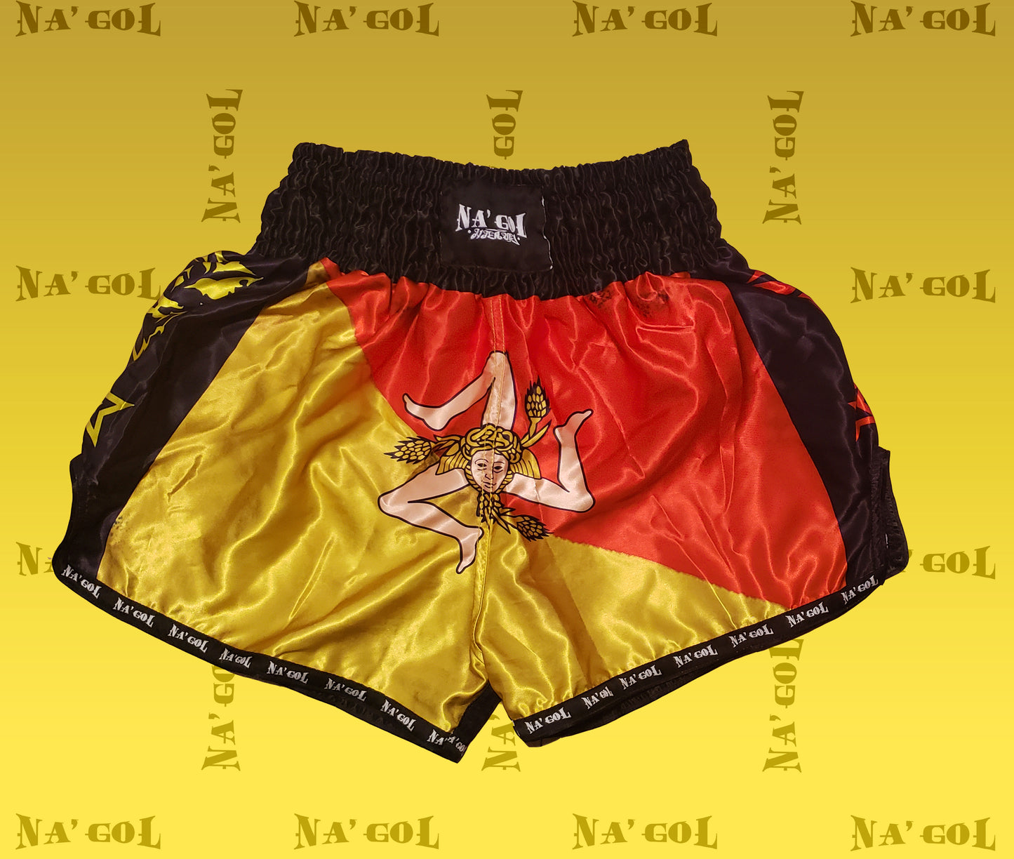 satin Na'Gol shorts for Muay Thai, and Kickboxing.